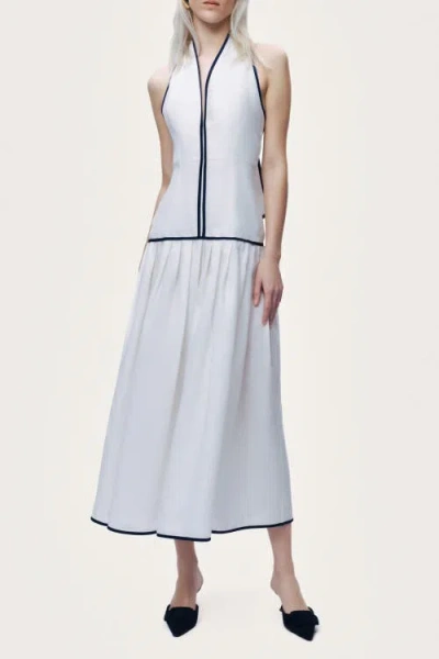 Nocturne Binding Detail Halterneck Midi Dress In White