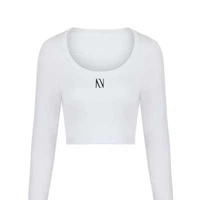 Nocturne Boat Neck Knit Crop Top In White