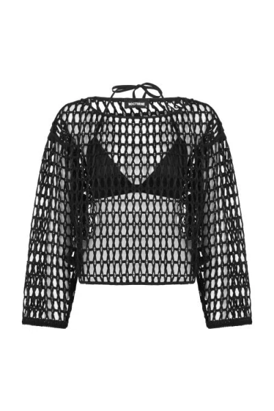Nocturne Boat Neck Mesh Top In Black
