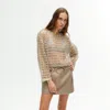 Nocturne Boat Neck Mesh Top In Mink