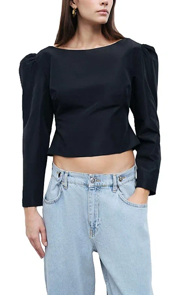 Nocturne Boat Neck Puff Sleeve Top In Black, Women's At Urban Outfitters In Blue