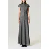 Nocturne Button Accent High Neck Maxi Dress In Gray