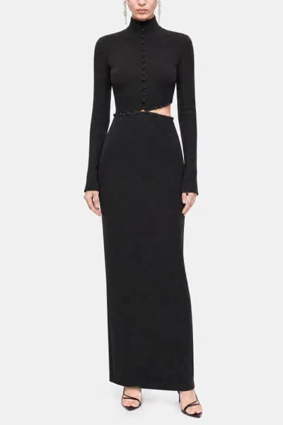 Nocturne Button Detail Stand Collar Maxi Dress In Black