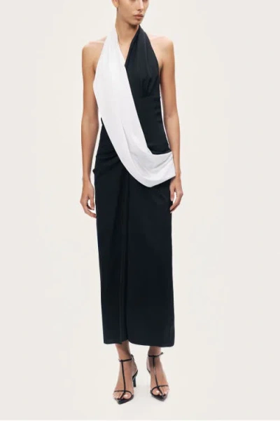 Nocturne Contrast Draped Halter Maxi Dress In Black