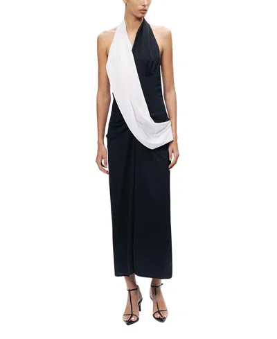Nocturne Contrast Draped Halter Maxi Dress In Black