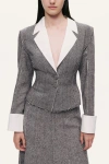 Nocturne Contrast Lapel Tailored Textured Jacket In Gray