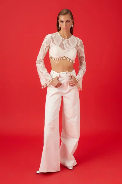 Nocturne Contrast Top Stitching Pants In White