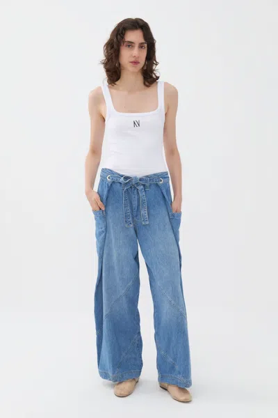 Nocturne Contrast Top Stitching Pockets Jeans In Navy