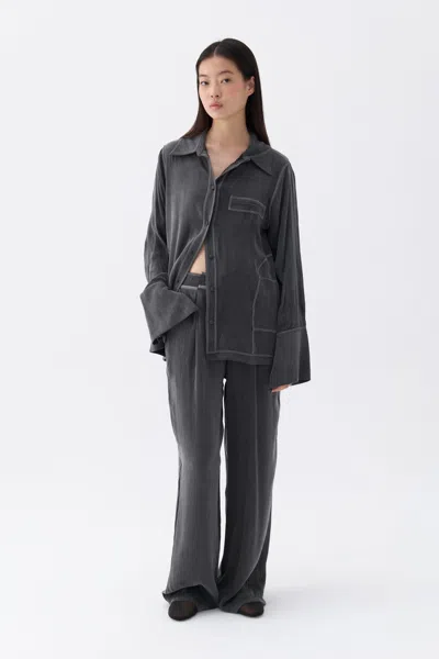 Nocturne Contrast Topstitched Shirt In Black