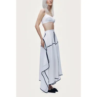 Nocturne Contrast Trim Asymmetric Hem Skirt In White