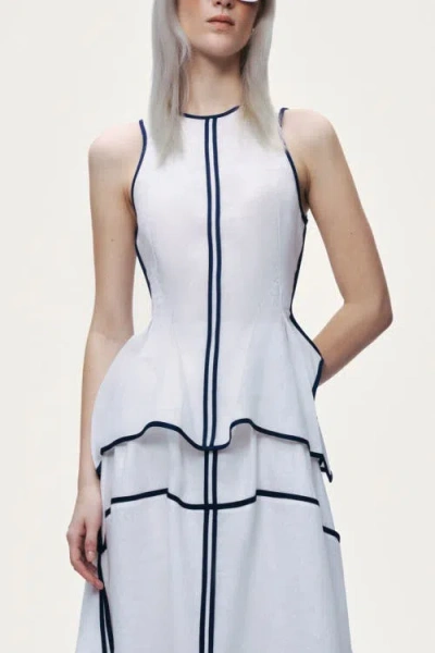 Nocturne Contrast Trim Peplum Top In White