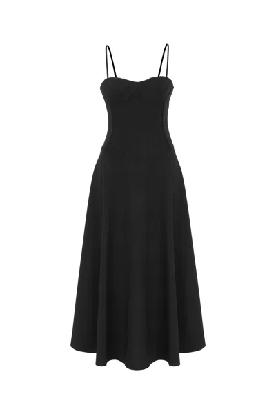 Nocturne Corset Detailed Midi Dress In Black