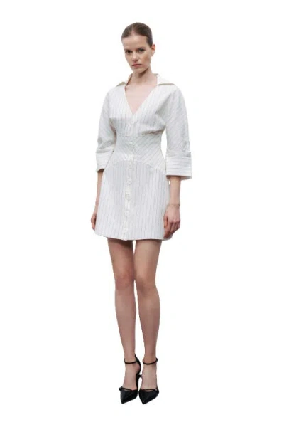 Nocturne Corset-inspired Linen Blend Striped Shirt Dress