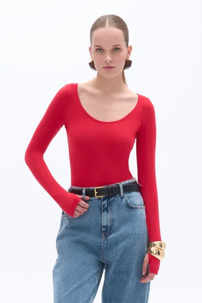 Nocturne Crew Neck Bodysuit In Red