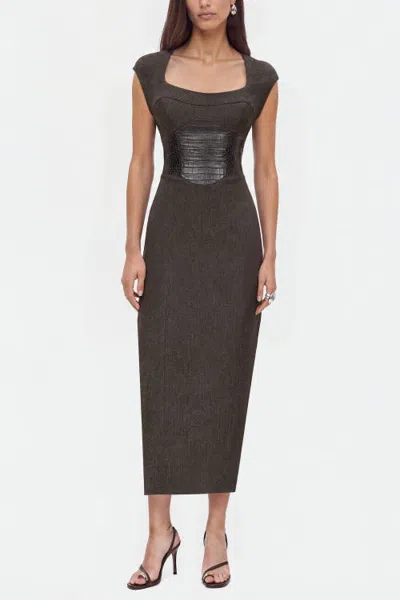 Nocturne Croc Effect Corset Midi Dress In Brown