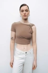 Nocturne Crop Top With Twisted Detail In Brown