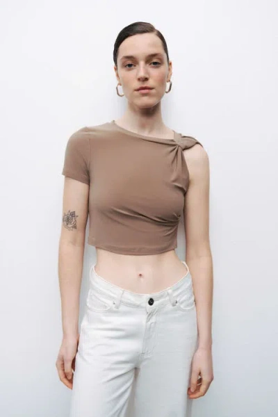 Nocturne Crop Top With Twisted Detail In Brown