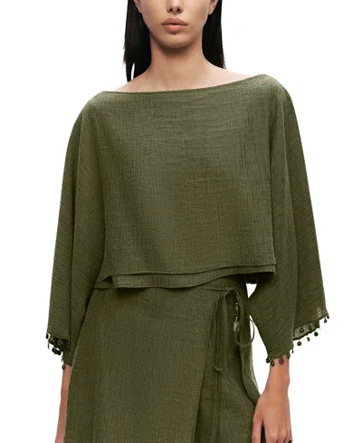 Nocturne Cropped Boat-neck Blouse In Green