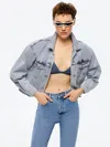 Nocturne Cropped Denim Jacket With Shoulder Pads In Blue