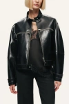 Nocturne Cropped Faux Leather Biker Jacket In Black