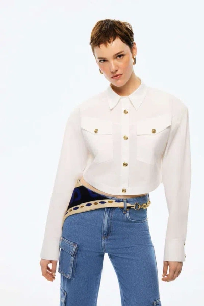 Nocturne Cropped Shirt With Shoulder Pads In Ecru
