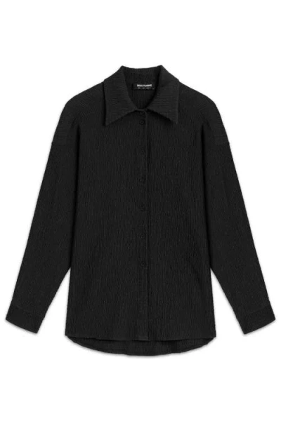 Nocturne Crumpled Fabric Draped Shirt In Black