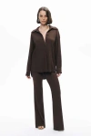 Nocturne Crumpled Fabric Draped Shirt In Coffee