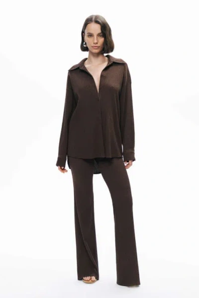Nocturne Crumpled Fabric Draped Shirt In Coffee