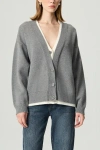 Nocturne Crystal-button V-neck Cardigan In Gray