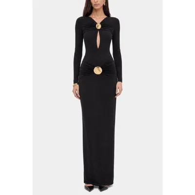 Nocturne Cut Out Disc Detail Maxi Dress In Black
