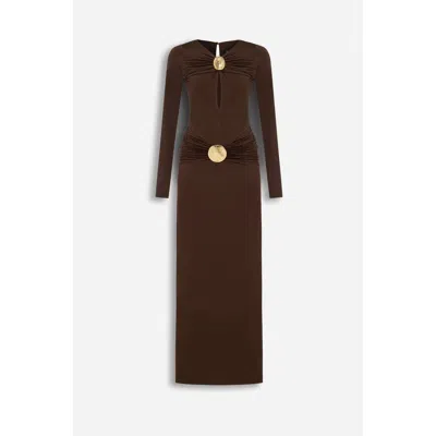 Nocturne Cut Out Disc Detail Maxi Dress In Brown