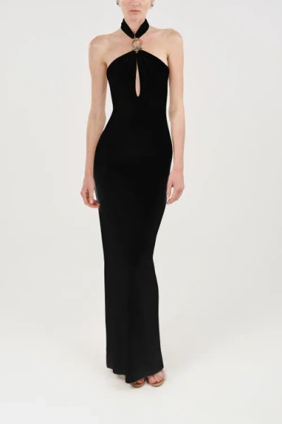 Nocturne Cut-out Detail Embellished Maxi Dress In Black