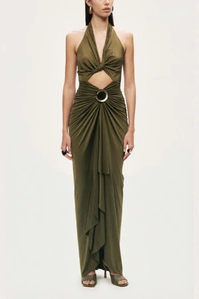 Nocturne Cut-out Halter Maxi Dress In Green
