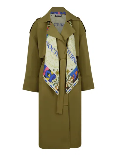 Nocturne Double-breasted Trench Coat In Green