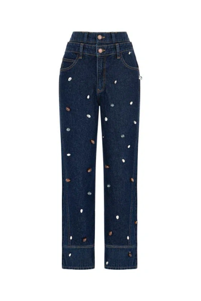 Nocturne Double Waist Accessory Detailed Jeans In Blue