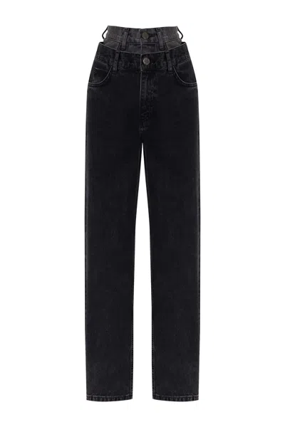 Nocturne Double Waisted Two Tone Jeans In Black