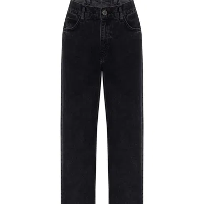 Nocturne Double Waisted Two Tone Jeans In Black