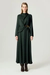Nocturne Draped Belted Long-sleeve Maxi Dress In Green