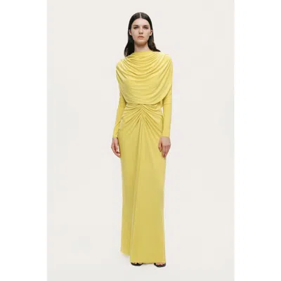 Nocturne Draped Cowl-front Column Dress In Yellow