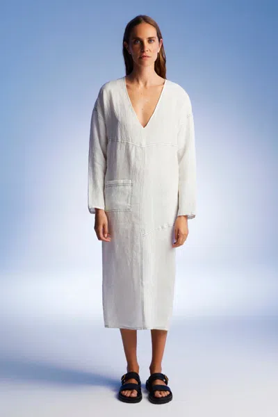 Nocturne Draped Deep V-neck Dress In White