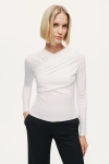 Nocturne Draped Detail Long Sleeve Top In White