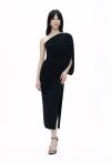 Nocturne Draped Detail Maxi Dress In Black