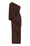 Nocturne Draped Detail Maxi Dress In Dark Brown