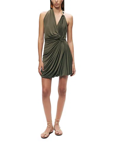 Nocturne Draped Halter Mini Dress In Brown