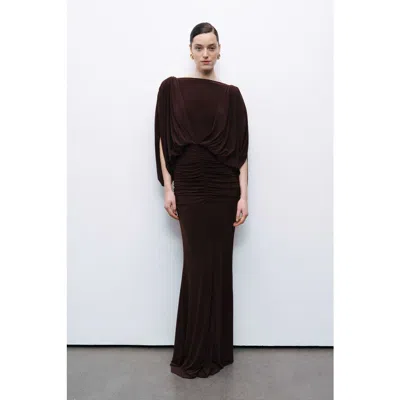 Nocturne Draped Maxi Dress In Dark Brown