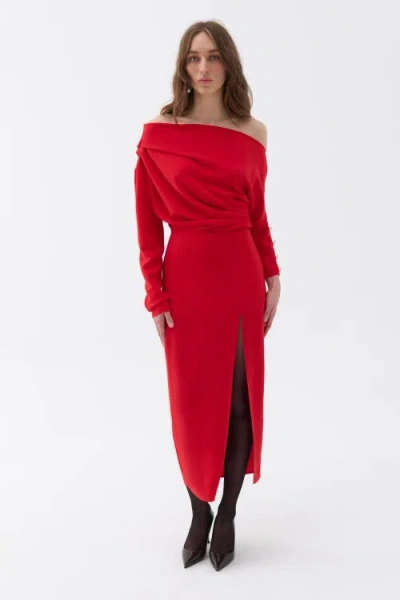 Nocturne Draped Maxi Dress In Red
