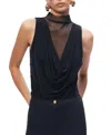 Nocturne Draped Mesh-panel Bodysuit In Black
