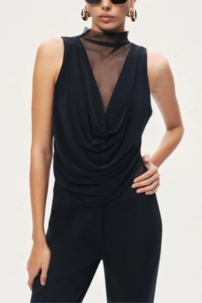 Nocturne Draped Mesh-panel Bodysuit In Black