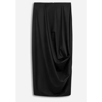 Nocturne Draped Pleat Detail Midi Skirt In Black