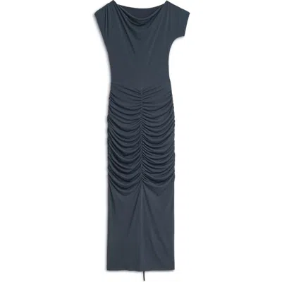 Nocturne Draped Pleated Maxi Dress In Anthracite